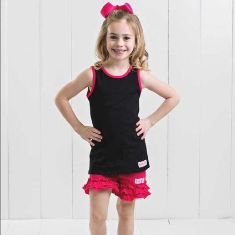 Ruffle Girl Black Tank & Pink Ruffle Short Set